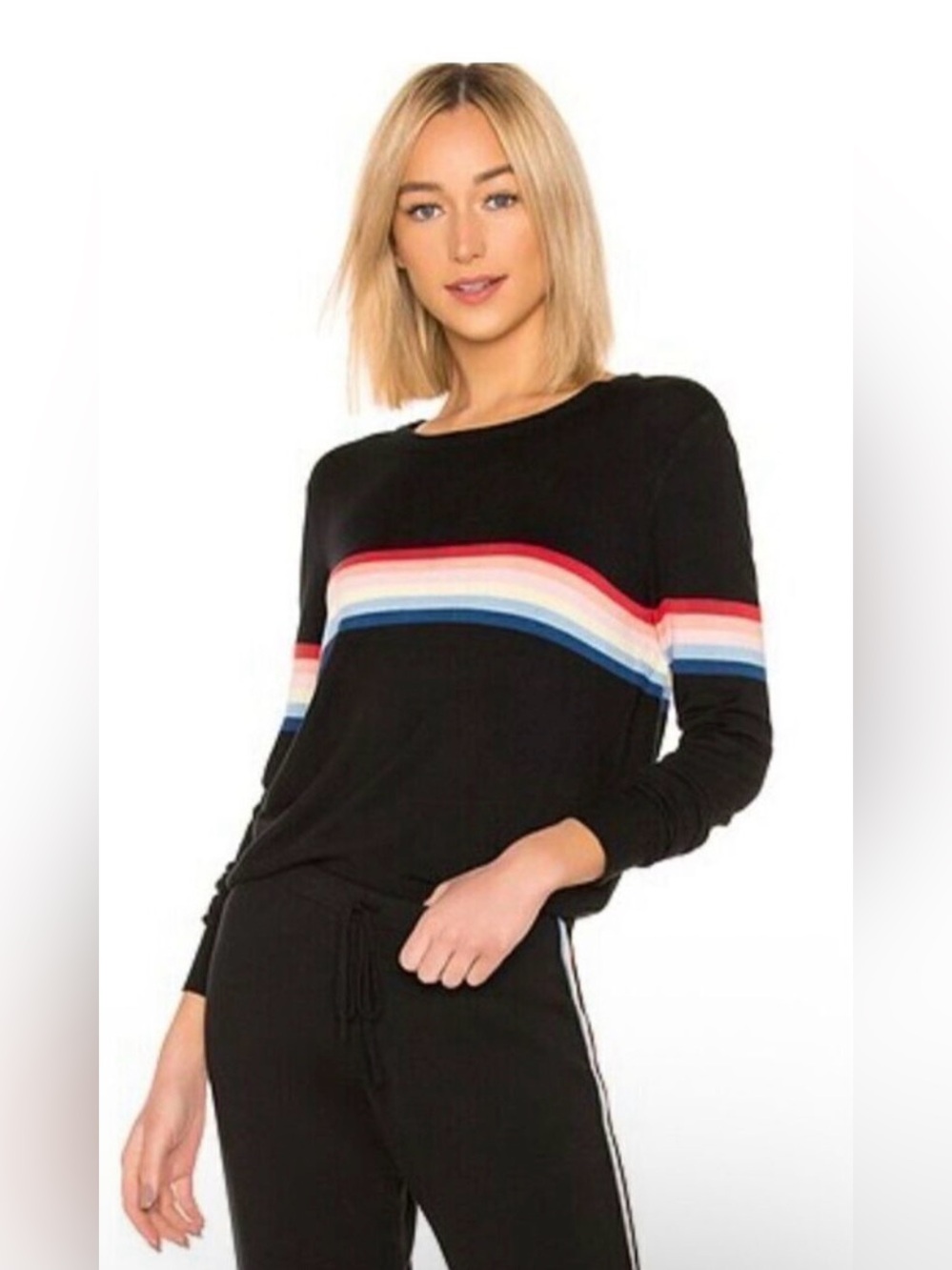 NWOT Spiritual Gangster x Madeleine Thompson Rainbow Stripe Knit Sweater - Picture 15 of 16